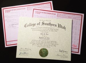 Fake College Degree Package including a fake college diploma and realistic-looking fake college transcripts