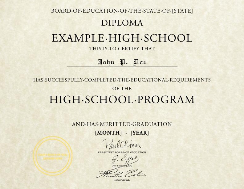 Fake State Board of Education High School Diploma