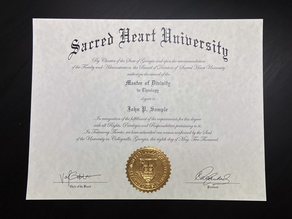 Fake Theology Diploma (Template D11 / ES 05 Gold Embossed Foil Seal